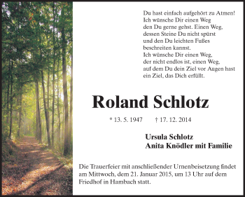 Traueranzeige von Roland Schlotz von Starkenburger Echo