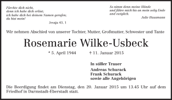 Traueranzeige von Rosemarie Wilke-Usbeck von Echo-Zeitungen (Gesamtausgabe)