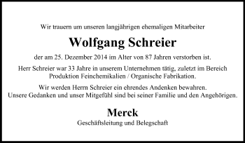 Traueranzeige von Wolfgang Schreier von Echo-Zeitungen (Gesamtausgabe)