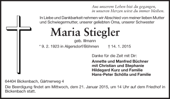 Traueranzeige von Maria Stiegler von Echo-Zeitungen (Gesamtausgabe)