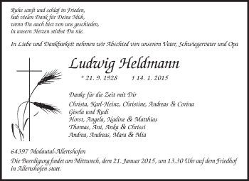 Traueranzeige von Ludwig Heldmann von Echo-Zeitungen (Gesamtausgabe)