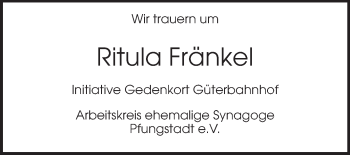 Traueranzeige von Ritula Fränkel von Echo-Zeitungen (Gesamtausgabe)