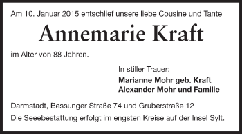 Traueranzeige von Annemarie Kraft von Echo-Zeitungen (Gesamtausgabe)