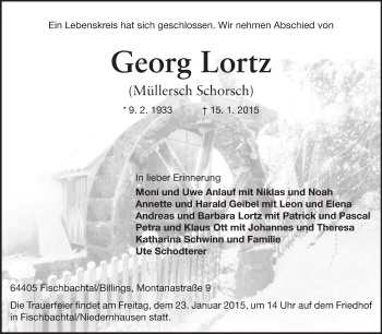 Traueranzeige von Georg Lortz von Echo-Zeitungen (Gesamtausgabe)