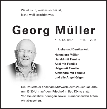 Traueranzeige von Georg Müller von Odenwälder Echo