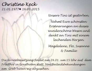 Traueranzeige von Christine Keck von Echo-Zeitungen (Gesamtausgabe)