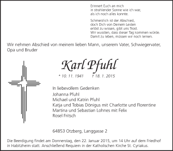 Traueranzeige von Karl Pfuhl von Echo-Zeitungen (Gesamtausgabe)