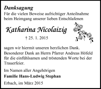 Traueranzeige von Katharina Nicolaizig von Odenwälder Echo