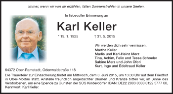 Traueranzeige von Karl Keller von Darmstädter Echo, Odenwälder Echo, Rüsselsheimer Echo, Groß-Gerauer-Echo, Ried Echo