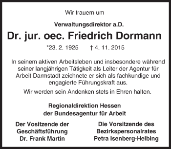 Traueranzeige von Friedrich Dormann von trauer.echo-online.de