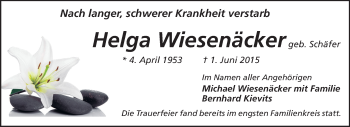 Traueranzeige von Helga Wiesenäcker von Rüsselsheimer Echo, Groß-Gerauer-Echo, Ried Echo