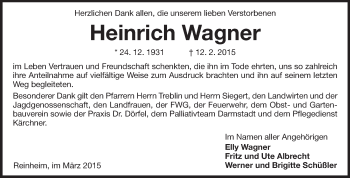 Traueranzeige von Heinrich Wagner von Echo-Zeitungen (Gesamtausgabe)