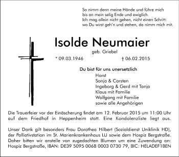Traueranzeige von Isolde Neumaier von Starkenburger Echo