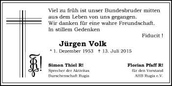 Traueranzeige von Jürgen Volk von trauer.echo-online.de