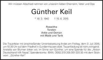 Traueranzeige von Günther Keil von Echo-Zeitungen (Gesamtausgabe)