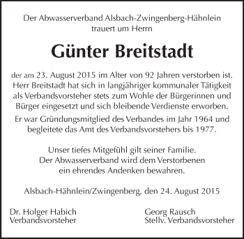 Traueranzeige von Günter Breitstadt von trauer.echo-online.de
