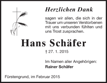 Traueranzeige von Hans Schäfer von Odenwälder Echo