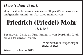 Traueranzeige von Friedrich Mohr von Echo-Zeitungen (Gesamtausgabe)