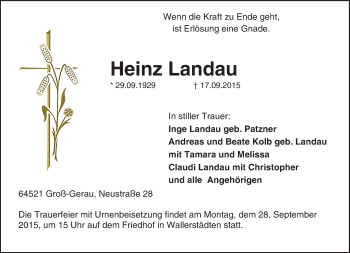 Traueranzeige von Heinz Landau von trauer.echo-online.de