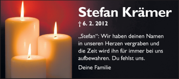 Traueranzeige von Stefan Krämer von Rüsselsheimer Echo, Groß-Gerauer-Echo, Ried Echo