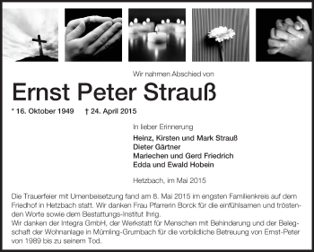 Traueranzeige von Ernst Peter Strauß von Odenwälder Echo