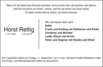 Traueranzeige von Horst Rettig von trauer.echo-online.de