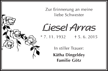 Traueranzeige von Liesel Arras von Odenwälder Echo