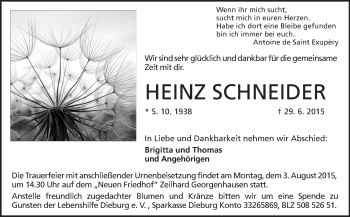 Traueranzeige von Heinz Schneider von Echo-Zeitungen (Gesamtausgabe)