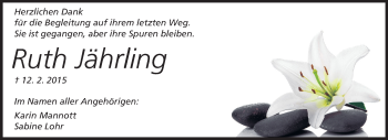 Traueranzeige von Ruth Jährling von Echo-Zeitungen (Gesamtausgabe)