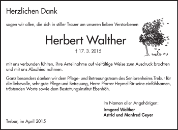 Traueranzeige von Herbert Walther von Rüsselsheimer Echo, Groß-Gerauer-Echo, Ried Echo