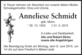 Traueranzeige von Anneliese Schmidt von Odenwälder Echo