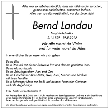 Traueranzeige von Bernd Landau von trauer.echo-online.de