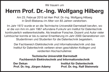 Traueranzeige von Wolfgang Hilberg von Echo-Zeitungen (Gesamtausgabe)