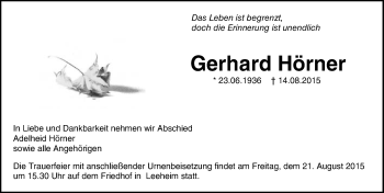 Traueranzeige von Gerhard Hörner von trauer.echo-online.de