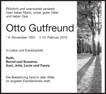 Traueranzeige von Otto Gutfreund von Echo-Zeitungen (Gesamtausgabe)