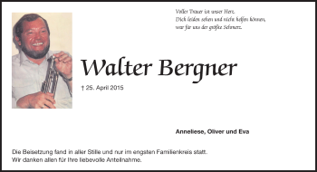 Traueranzeige von Walter Bergner von Rüsselsheimer Echo, Groß-Gerauer-Echo, Ried Echo