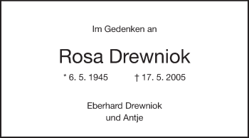 Traueranzeige von Rosa Drewniok von Echo-Zeitungen (Gesamtausgabe)