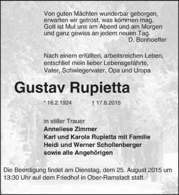 Traueranzeige von Gustav Rupietta von trauer.echo-online.de