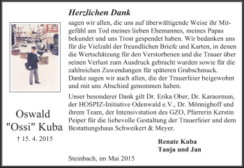 Traueranzeige von Oswald Kuba von Odenwälder Echo