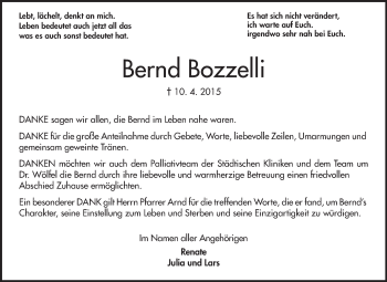 Traueranzeige von Bernd Bozzelli von Echo-Zeitungen (Gesamtausgabe)
