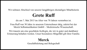 Traueranzeige von Grete Ruff von Echo-Zeitungen (Gesamtausgabe)