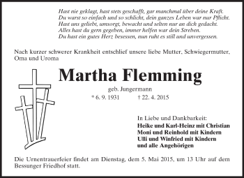Traueranzeige von Martha Flemming von Echo-Zeitungen (Gesamtausgabe)