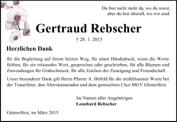 Traueranzeige von Gertrud Rebscher von Odenwälder Echo