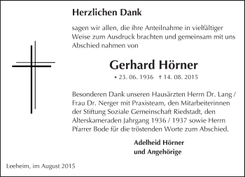Traueranzeige von Gerhard Hörner von trauer.echo-online.de