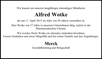 Traueranzeige von Alfred Wotke von Echo-Zeitungen (Gesamtausgabe)