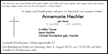 Traueranzeige von Annemarie Hechler von trauer.echo-online.de