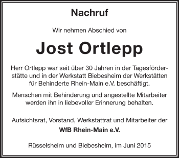 Traueranzeige von Jost Ortlepp von Rüsselsheimer Echo, Groß-Gerauer-Echo, Ried Echo