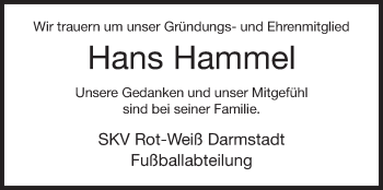 Traueranzeige von Hans Hammel von Echo-Zeitungen (Gesamtausgabe)