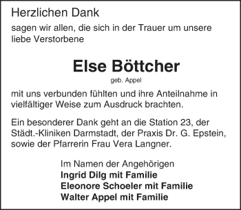 Traueranzeige von Else Böttcher von trauer.echo-online.de