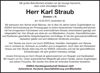 Traueranzeige von Karl Straub von Odenwälder Echo